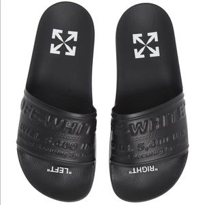 NEW NIB Off-White Virgil Abloh Black Embossed Logo Pool Slide Sandals EU 39 & 40